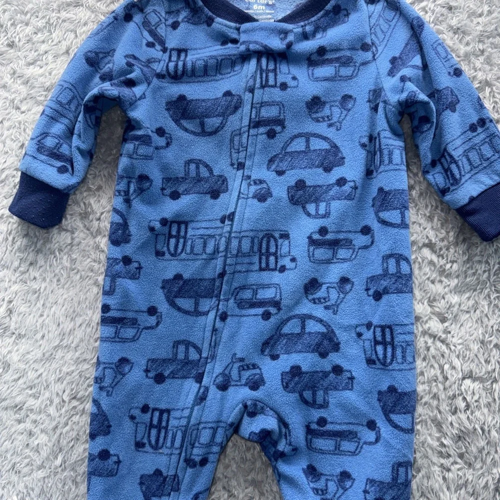 Carter's Blue Fleece Car Vehicle Footed Pajamas Full Zip 6 M